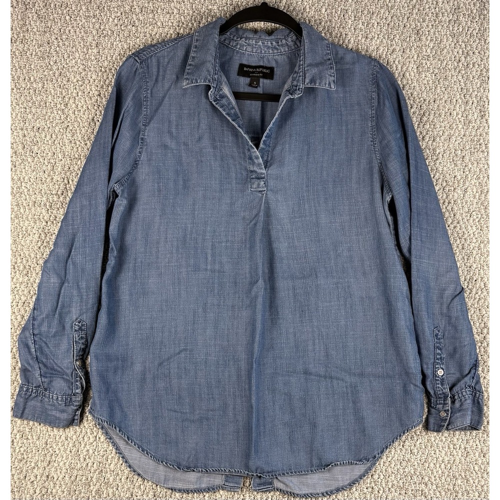 Banana Republic Shirt Womens S Blue Chambray Boyfriend Button Back Tunic Top